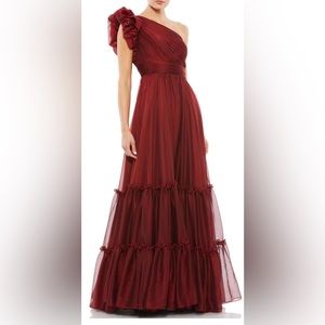 Mac Duggal organza one shoulder gown